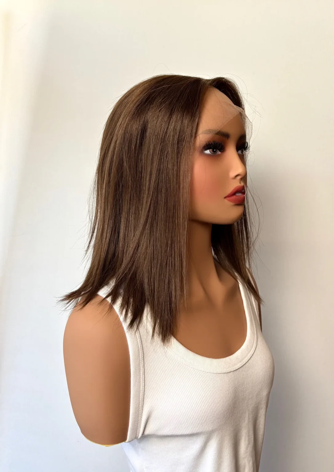 Perruque lace YANNA -S(52-54cm)- Cheveux Brésiliens -Châtain- 35cm – Image 2